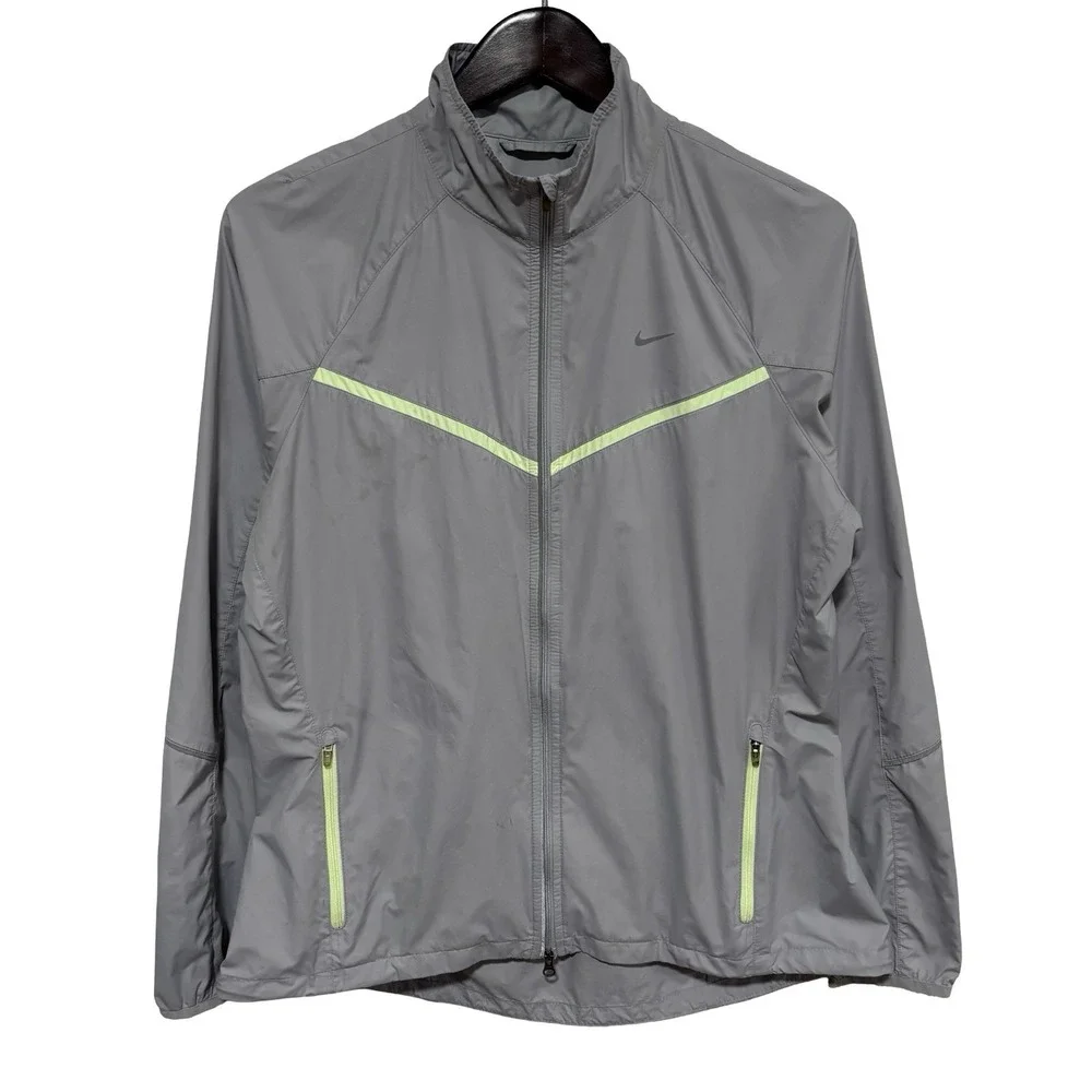 Nike Women's Zip Up‎ Windbreaker Jacket Gray *Stained* Size Large 21 x 27